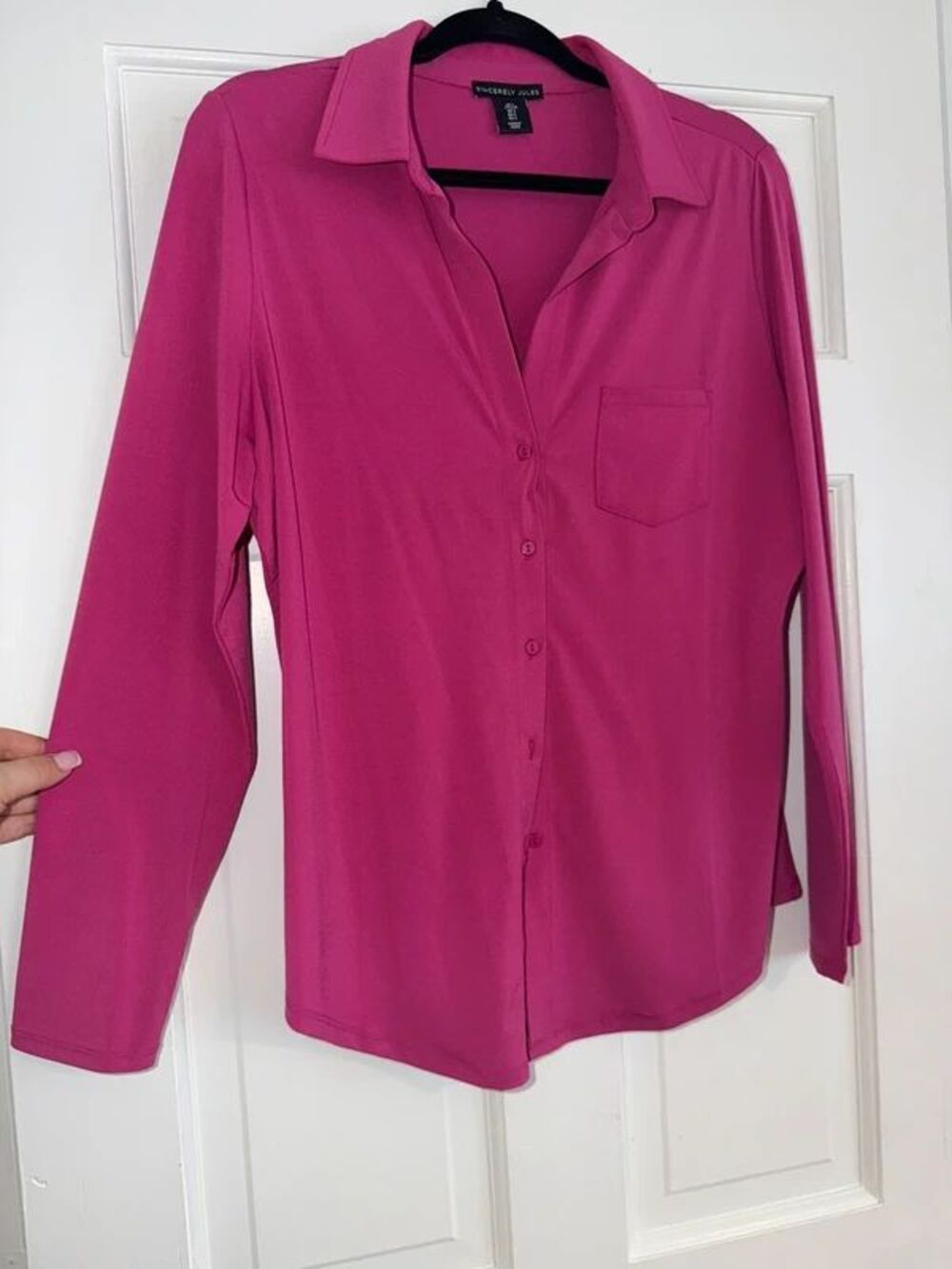 women’s sincerely jules pink business casual button down blouse